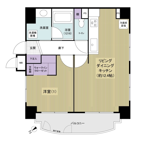 42.25㎡の1LDK　3階部分角部屋住戸です。