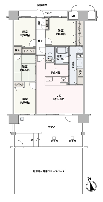 専有面積80.72㎡（約24.41坪）の４LDKのお部屋です。