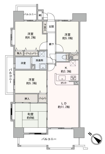 角部屋の4LDKと、ご家族に嬉しいゆとりのある間取りです。