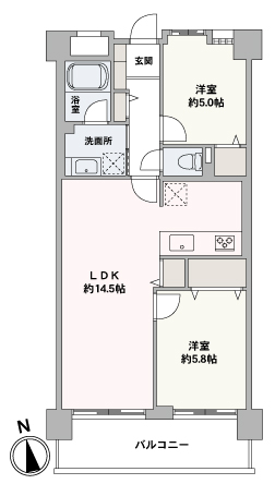 約14.5帖のLDKに、全部屋収納付きのゆとりある間取りとなっております。