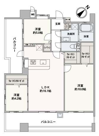専有面積80.11㎡とゆとりのある3LDKのお部屋です。