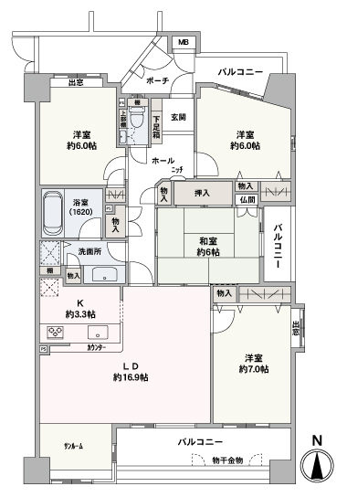 専有面積100.78㎡（約30.48坪）の４LDKのお部屋です。