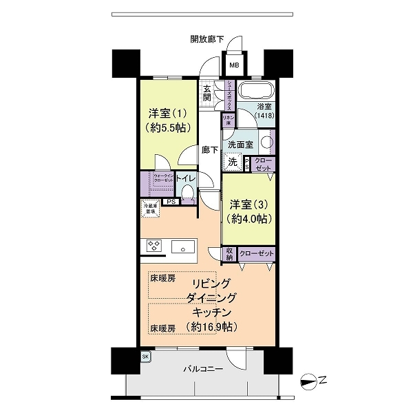 約60.48㎡の2LDK。