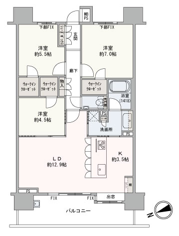 ３LDK＋３WICの収納豊富なお部屋です。内覧可能ですのでお気軽にご連絡くださいませ。