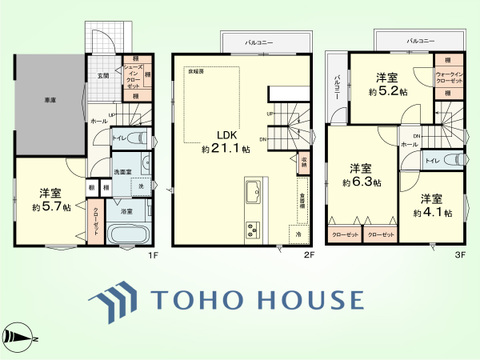 4LDK　土地面積56.07平米、建物面積112.61平米