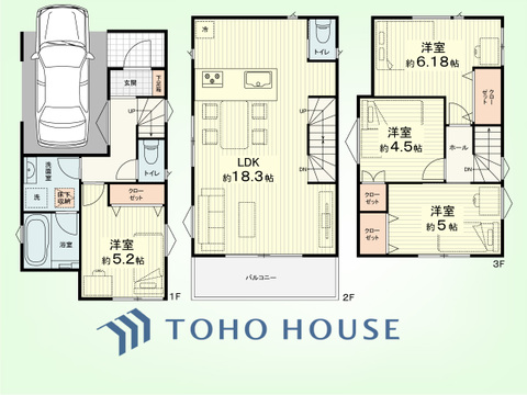 4LDK　土地面積60.88平米、建物面積105.05平米