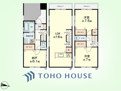 2SLDK　建物面積91.91平米、土地面積61.21平米