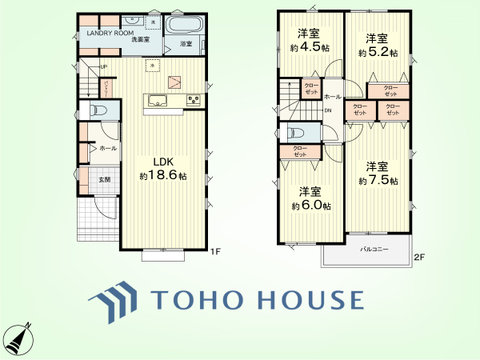 4LDK+パントリー、ランドリールーム　土地面積125.92平米、建物面積101.43平米