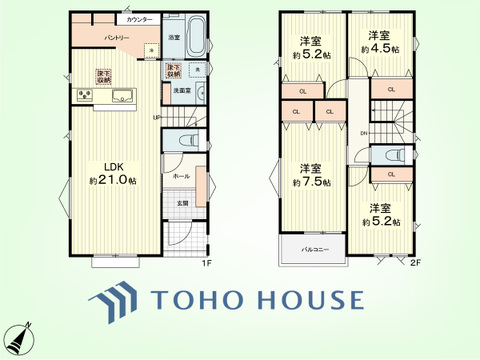 4LDK+パントリー、ランドリールーム　土地面積114.10平米、建物面積101.85平米