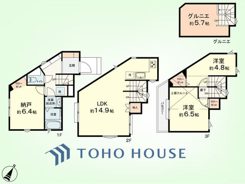 2SLDK+グルニエ　建物面積78.58平米、土地面積56.87平米