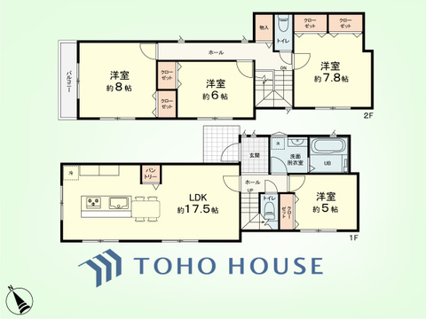 4LDK+パントリー　建物面積104.75平米、土地面積108.01平米