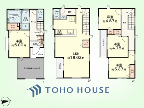 4LDK+パントリー、リネン庫　土地面積64.97平米、建物面積113.68平米