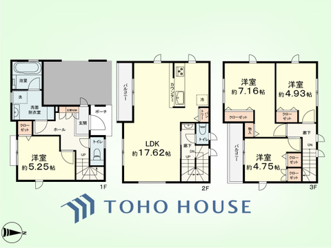 4LDK+パントリー、リネン庫　土地面積64.98平米、建物面積110.95平米