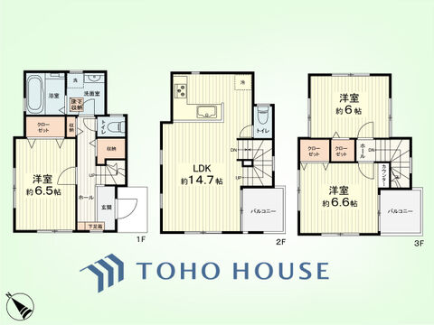 3LDK　土地面積72.97平米、建物面積85.31平米