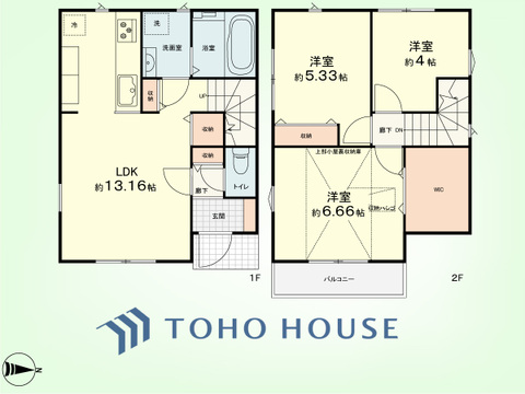 3LDK+小屋裏収納　建物面積68.58平米、土地面積85.80平米