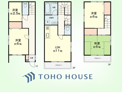 3SLDK　土地面積54.28平米、建物面積89.22平米