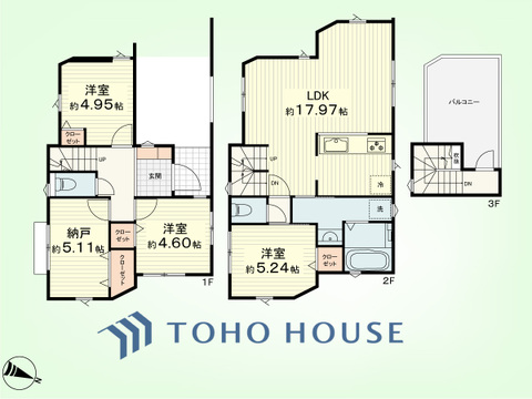 3SLDK　土地面積78.47平米、建物面積105.00平米