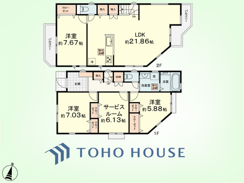 3SLDK+ロフト　土地面積154.63平米、建物面積107.23平米