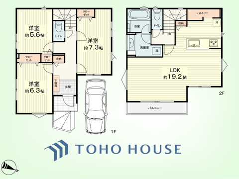 3LDK　建物面積94.43平米、土地面積84.30平米