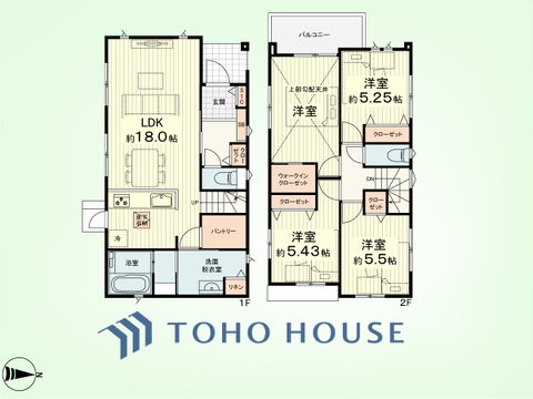 4LDK+パントリー・リネン　建物面積102.65平米、土地面積135.68平米