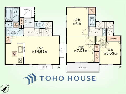 3LDK+小屋裏収納・パントリー・リネン庫　建物面積80.58平米、土地面積100.75平米