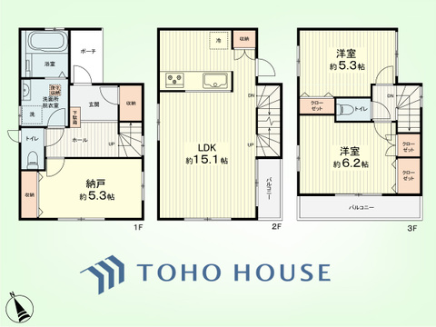 2SLDK　土地面積51.01平米、建物面積80.72平米
