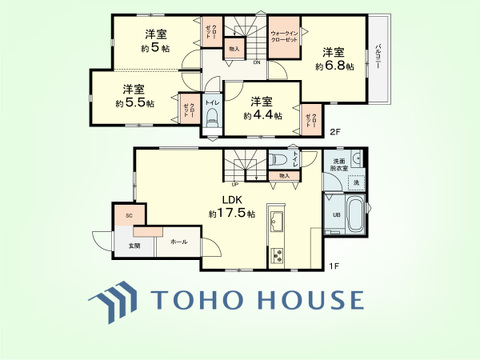 4LDK　建物面積96.46平米、土地面積104.38平米