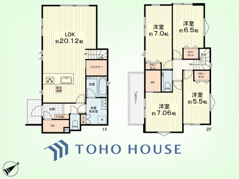 4LDK+パントリー、リネン庫　土地面積240.44平米、建物面積108.47平米