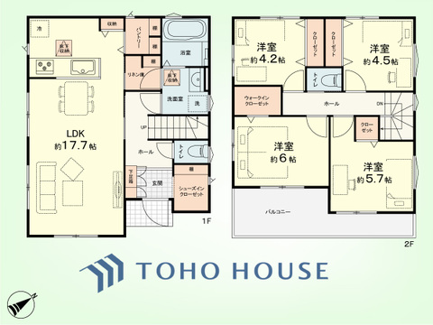 4LDK+リネン庫、パントリー　土地面積169.67平米、建物面積98.54平米