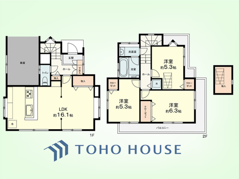 3LDK+屋根裏収納　土地面積101.15平米、建物面積91.12平米