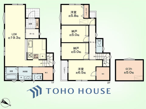 2SLDK+S、ロフト　土地面積113.63平米、建物面積100.19平米