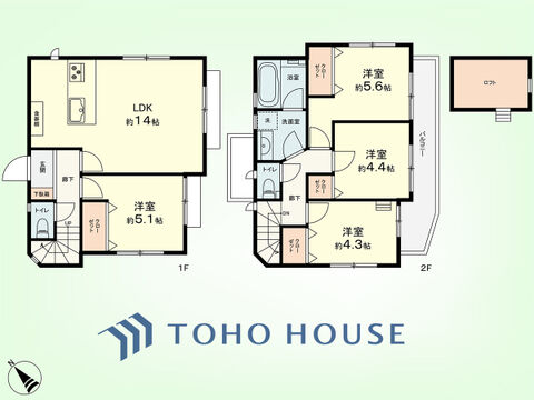 4LDK+ロフト　土地面積110.57平米、建物面積79.27平米