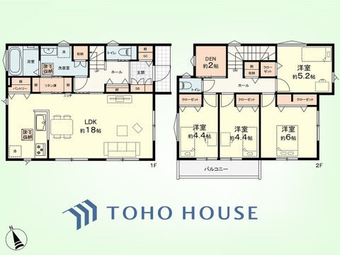 4LDK+リネン庫、パントリー、DEN　土地面積166.28平米、建物面積102.27平米