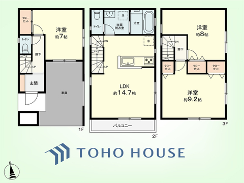 3LDK　土地面積61.92平米、建物面積108.7平米
