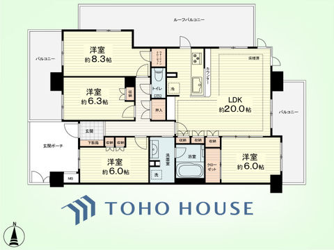 4LDK　専有面積102.36平米、バルコニー面積22.99平米