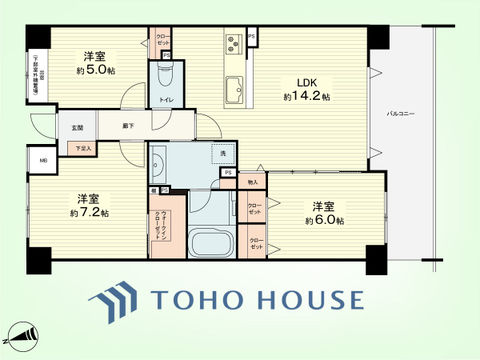 3LDK　専有面積71.75平米、バルコニー面積平12.85米