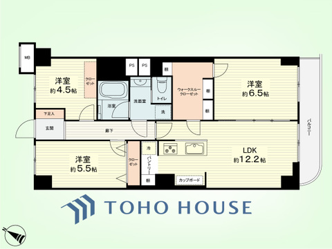 3LDK+パントリー　専有面積66.95平米、バルコニー面積5.54平米