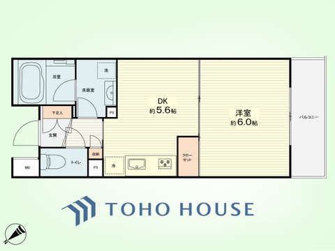 1DK　専有面積28.79平米、バルコニー面積3.96平米