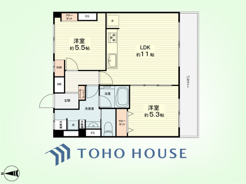 2LDK　専有面積49平米、バルコニー面積6平米