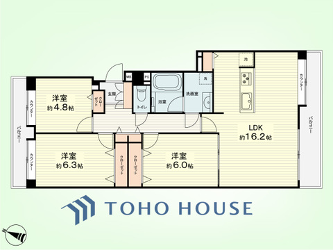 3LDK　専有面積77.91平米、バルコニー面積17.11平米