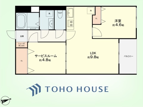 1SLDK　専有面積47.22平米、バルコニー面積3.24平米