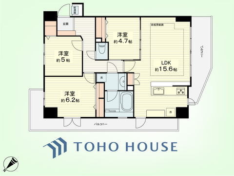 3LDK　専有面積71.51平米、バルコニー面積7.56平米