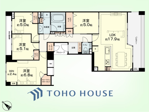 4LDK+TR、DEN　専有面積99.37平米、バルコニー面積13.25平米