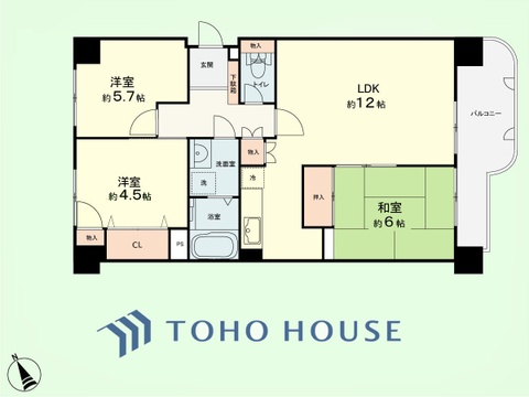 3LDK　専有面積72.38平米、バルコニー面積9.33平米