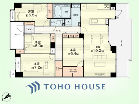 4LDK+TR　専有面積100.24平米、バルコニー面積18.49平米
