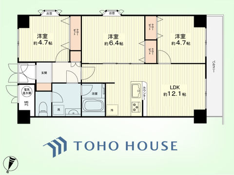 3LDK　専有面積66.60平米、バルコニー面積6.00平米