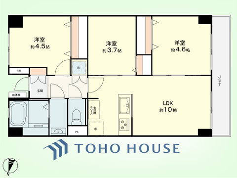 3LDK　専有面積60平米、バルコニー面積7.20平米