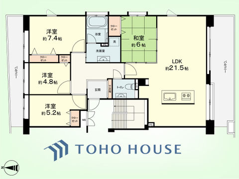 4LDK　専有面積100.44平米、バルコニー面積平25.67米