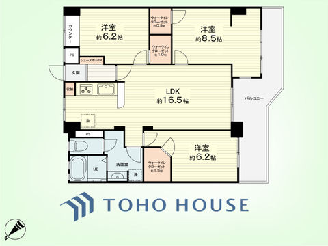 3LDK　専有面積83.80平米、バルコニー面積10.98平米