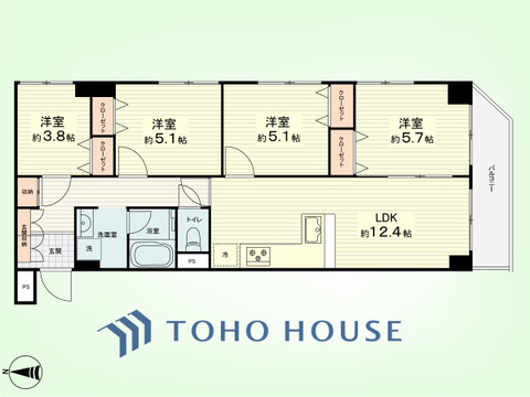 4LDK　専有面積71.45平米、バルコニー面積5.91平米